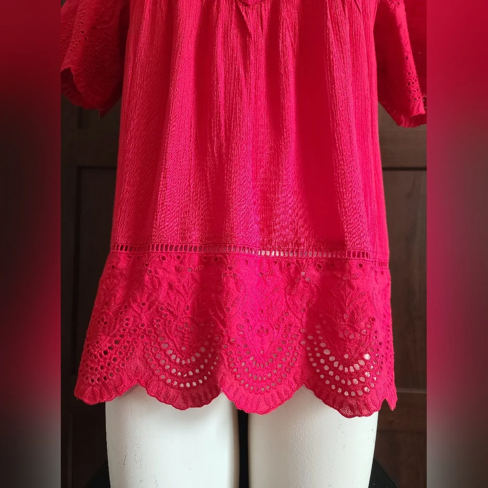 NWOT Knox Rose Red Eyelet Shirt - Picture 4 of 7